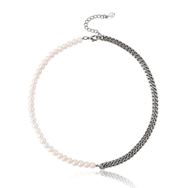 Natural Pearl Stainless Steel Cuban Chain Splicing Simple Temperament Star Same Style Versatile Necklace_ipsvogv.com