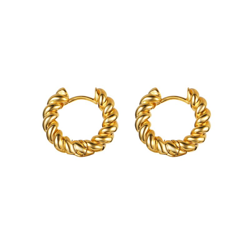 Women's Jewelry 14K Real Gold Twist U Shaped Hoop Earrings Temperament Versatile Brass Earrings_ipsvogv.com