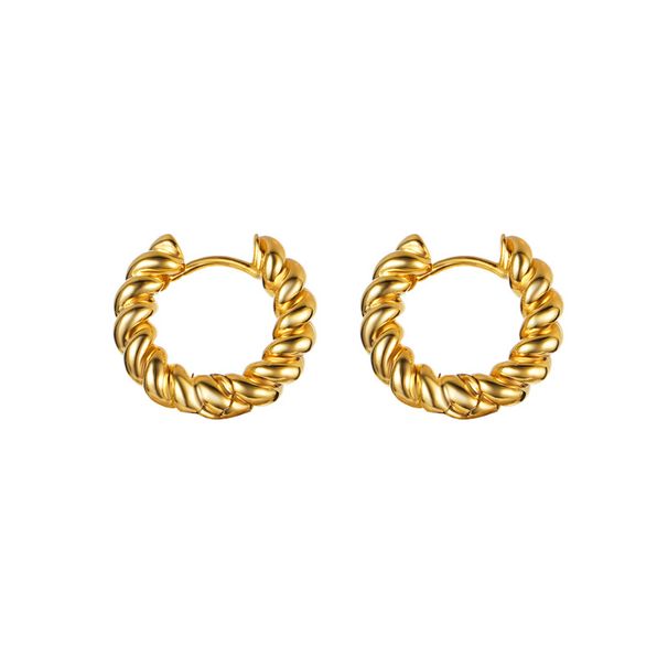 Women's Jewelry 14K Real Gold Twist U Shaped Hoop Earrings Temperament Versatile Brass Earrings_ipsvogv.com