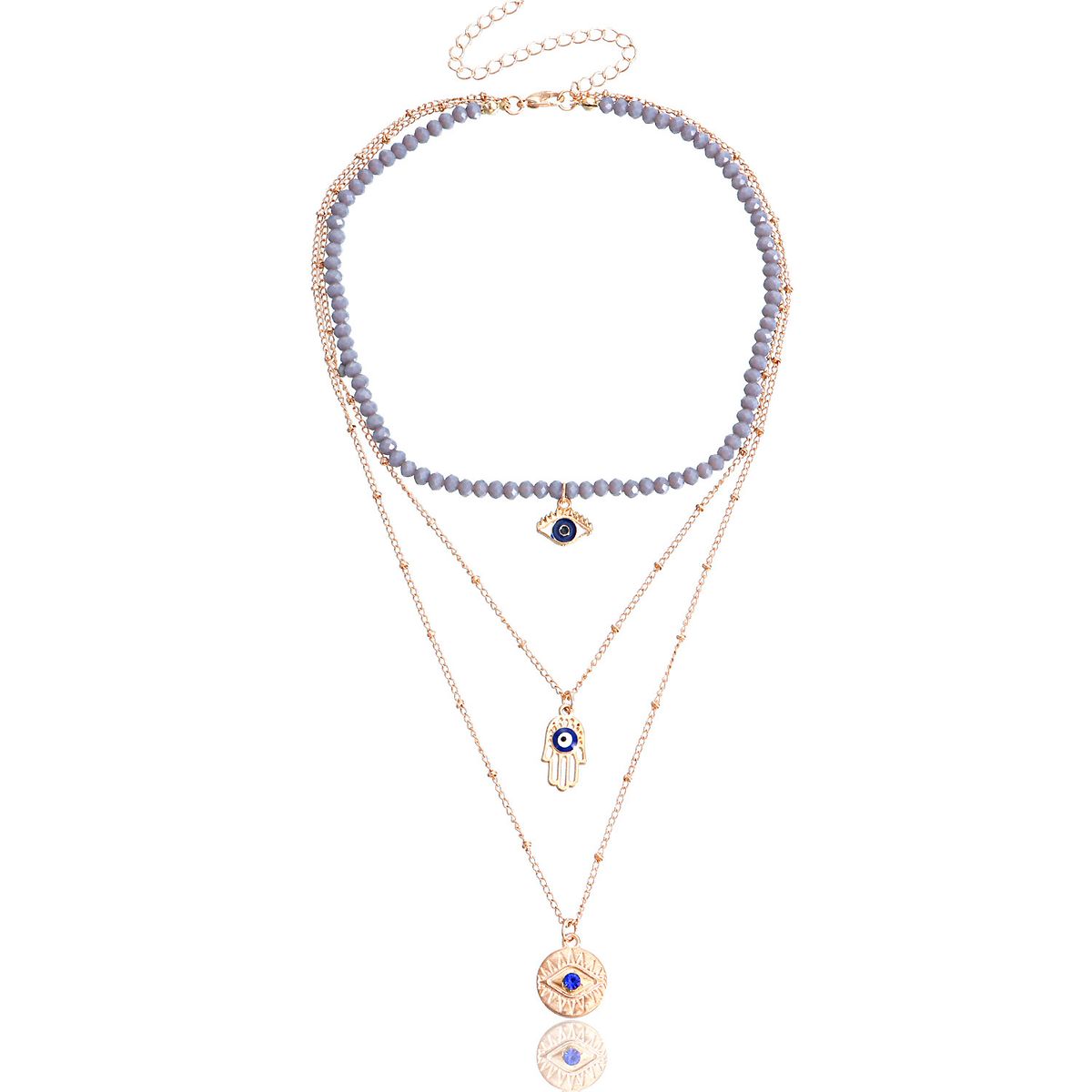 Multi layer gray rhinestone blue devil eye pendant necklace for women personalized necklace_ipsvogv.com