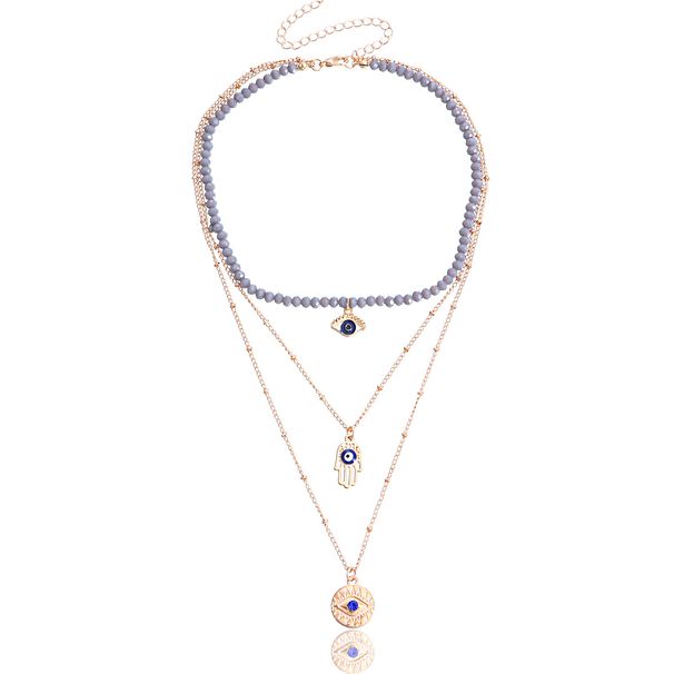 Multi layer gray rhinestone blue devil eye pendant necklace for women personalized necklace_ipsvogv.com