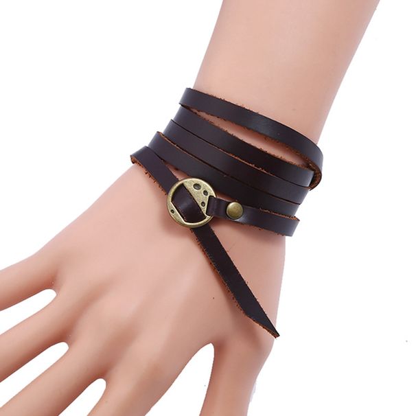 Punk's New Five Circle Embossed Cowhide Bracelet Retro And Simple Multi Circle Men's Leather Bracelet Accessories_ipsvogv.com