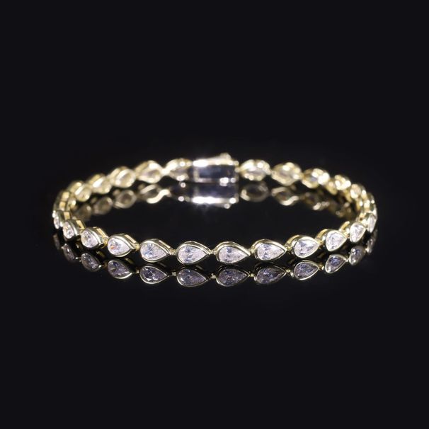 Textured And Shiny S925 Sterling Silver Moissanite Bracelet Pear Shaped Water Drop Gold Plated Hip Hop Tennis Chain Female Bracelet Hepburn Style_ipsvogv.com