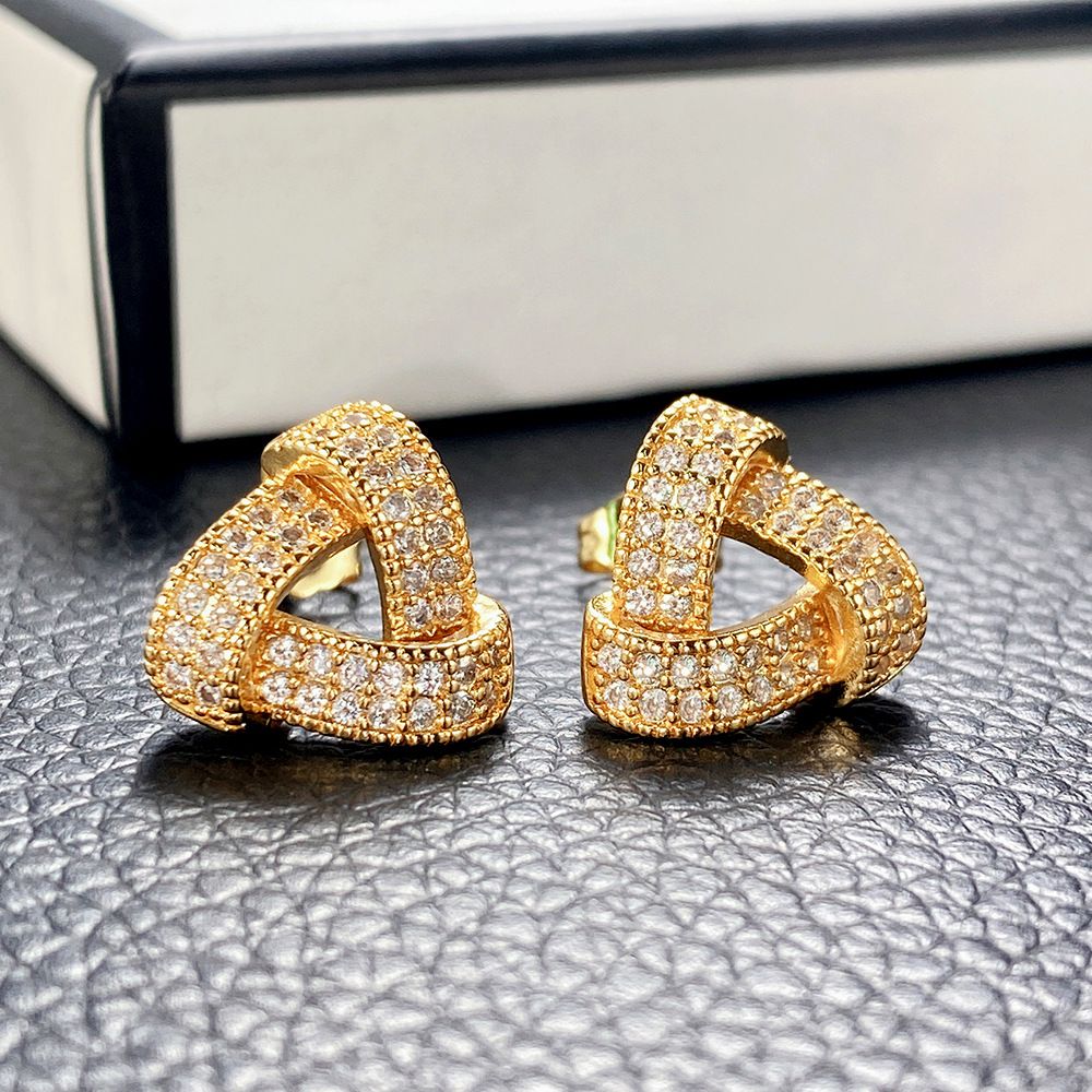 Cao Shi's Geometric Full Diamond For Women's Fashion Commuting Trend, Three-dimensional Texture Triangular Earrings_ipsvogv.com