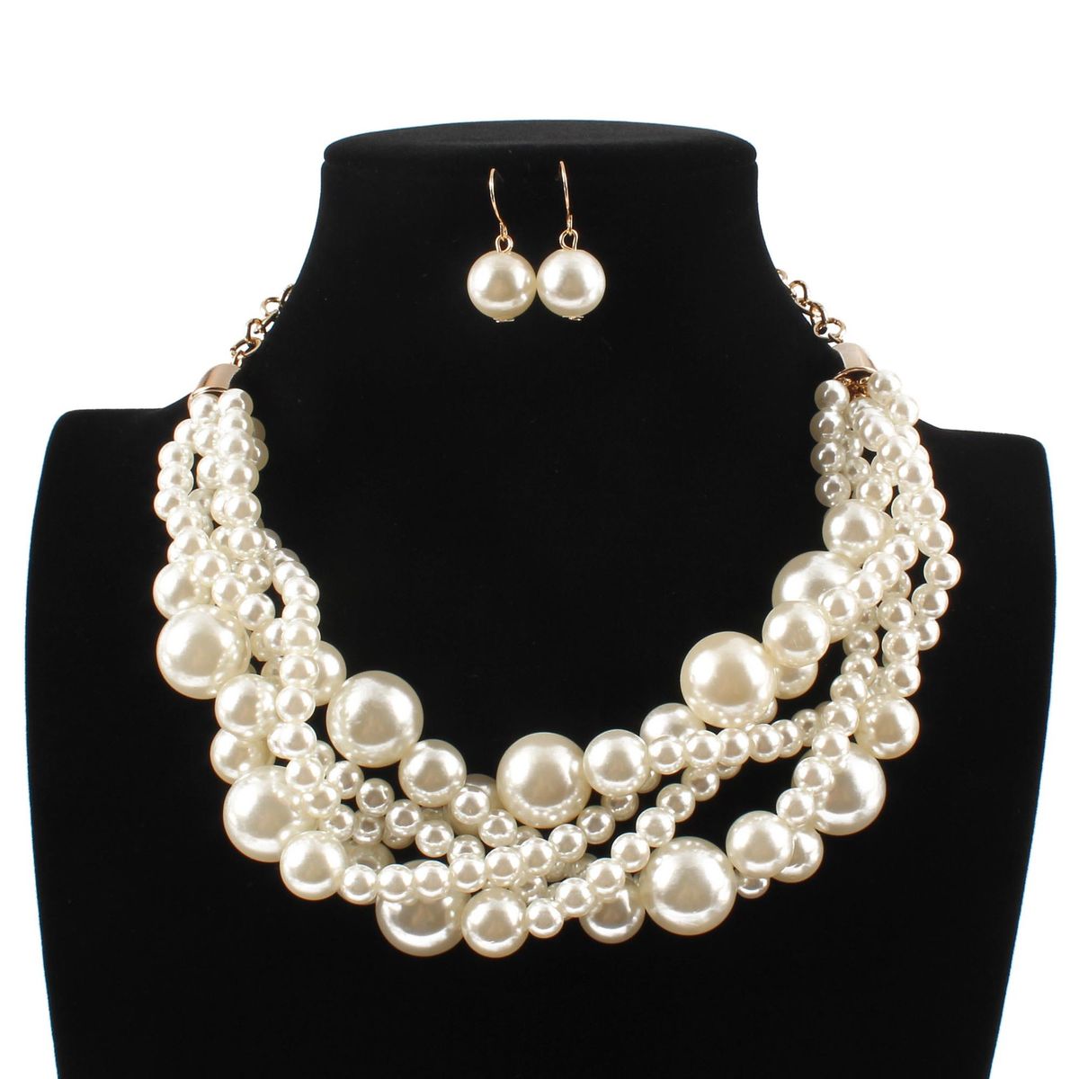 Fashionable bridal jewelry exaggerated woven collarbone chain temperament pearl necklace earrings Collar 8860_ipsvogv.com