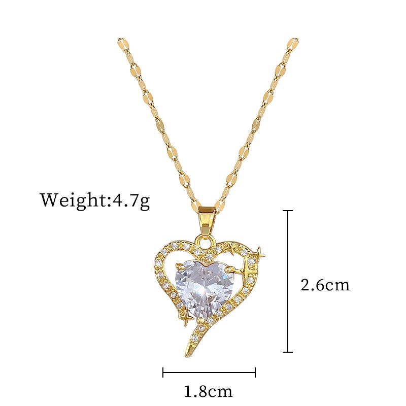 Steel 【 Titanium 】 Love Zircon Light Luxury Temperament Gorgeous Full Diamond Necklace Women's Versatile Collarbone 【 】 【 】 【 】_ipsvogv.com
