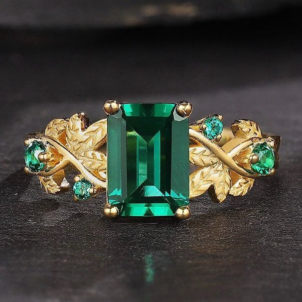 INS Style Square Emerald Zircon Fashion Versatile Flower Women's Ring New Jewelry_ipsvogv.com