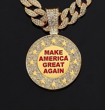 New Product Full Diamond Letter Make America Create AGAIN Hip Hop Alloy Pendant Necklace_ipsvogv.com