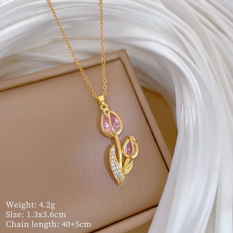 】 Rose 【 Light Luxury Charm Gorgeous Full Diamond Necklace Women's Versatile Clavicle Titanium Steel Chain 【 】_ipsvogv.com