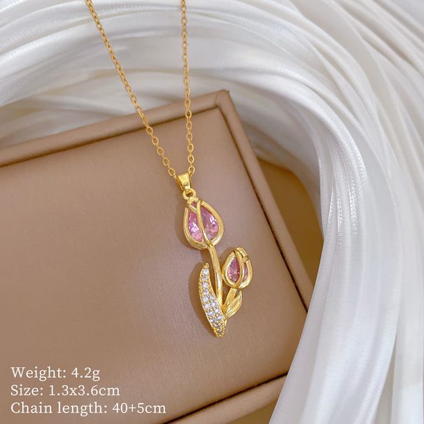 】 Rose 【 Light Luxury Charm Gorgeous Full Diamond Necklace Women's Versatile Clavicle Titanium Steel Chain 【 】_ipsvogv.com