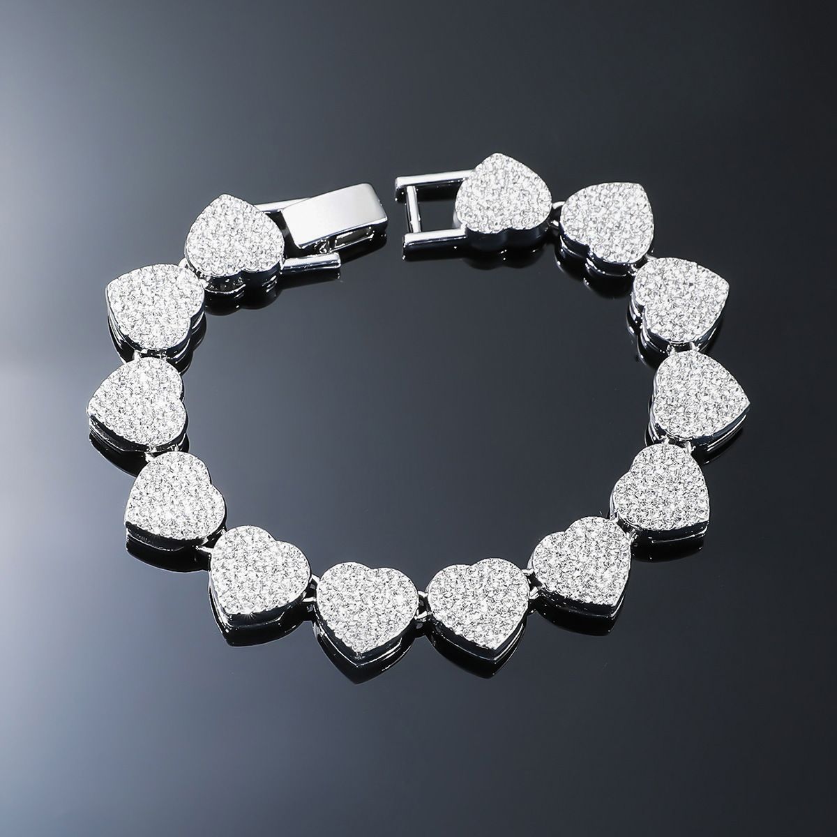 New heart-shaped diamond studded Cuban necklace, hip-hop style bracelet, trendy men's punk accessory_ipsvogv.com