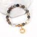 Ancient Golden Dragon Head Pendant 8mm Round Beads Natural Stone Bracelet Female Elastic Adjustable_ipsvogv.com