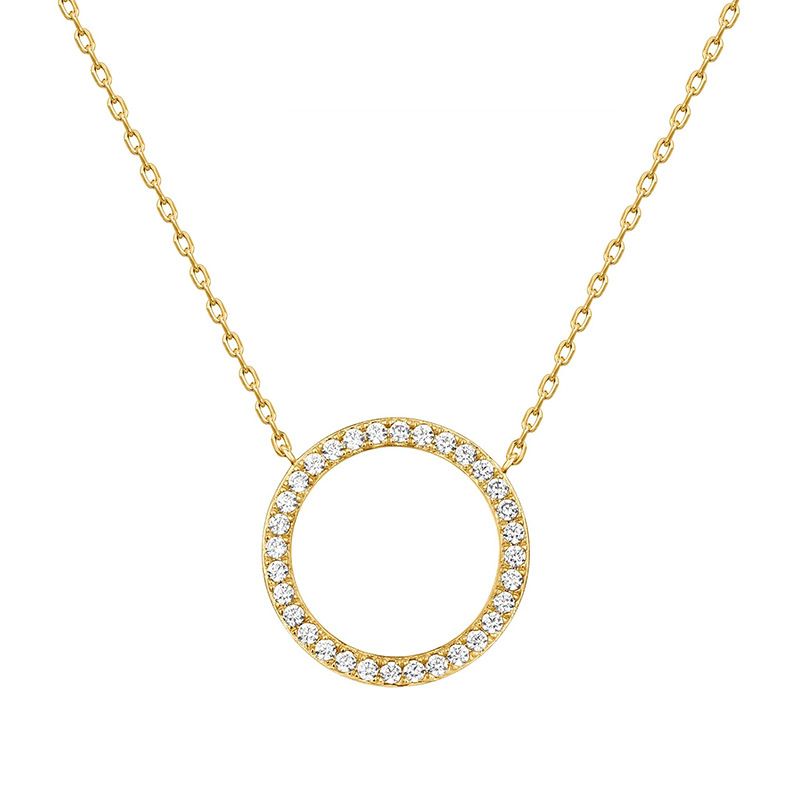 Jewelry 14K Gold Round Diamond Halo Necklace Female Round Frame Pendant Female_ipsvogv.com