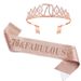 Number 40 50 60 Birthday Crown Rose Flower Etiquette Belt Set Rhinestone Headband Belt Queen Party Supplies_ipsvogv.com