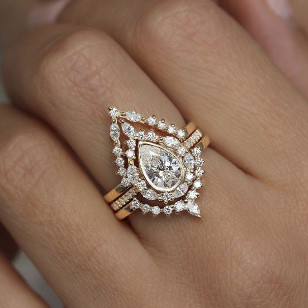 3-Piece Gold Zircon Set Jewelry Women's Full Diamond Luxury Ring_ipsvogv.com