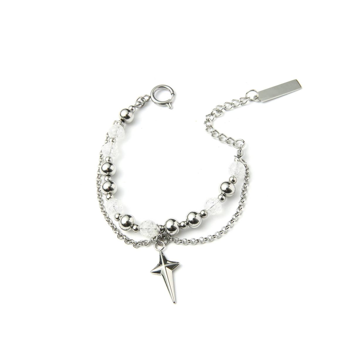 Ice Crack Beads Four Pointed Star Double Layered Bracelet Cold Style Personality Accessories Trendy Hip Hop Titanium Steel Hand Jewelry_ipsvogv.com