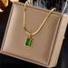 Niche retro titanium steel cube emerald diamond clavicle chain earrings high-end temperament versatile jewelry set_ipsvogv.com