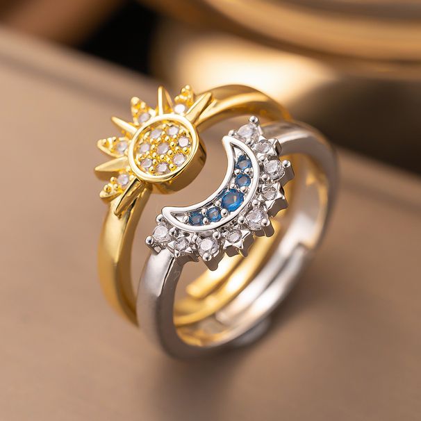Personalized Design Sense, Shining Together, Layered Women's Diamond Set, Sun And Moon Necklace, Open Ring, Ring Set_ipsvogv.com