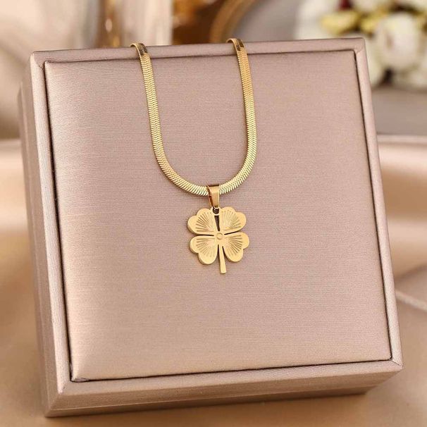 Korean Version Personalized Design Titanium Steel Lucky Clover Flower Leaf Necklace Ear Buckle Women's Niche Boutique_ipsvogv.com