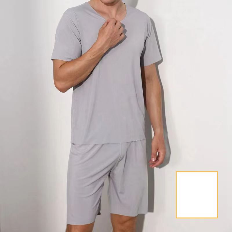 Men's Clothing High grade ice silk round neck solid color short sleeved T shirt men's summer thin ins trend sports casual loose shorts suit_ipsvogv.com
