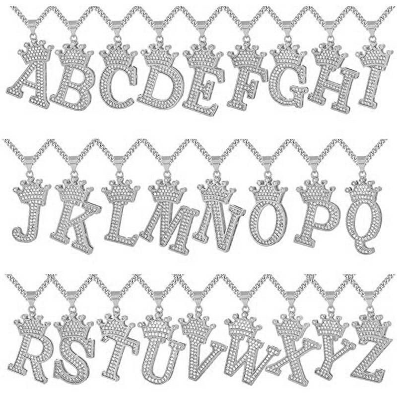 Unisex hip hop full diamond crown letter pendant men and women zircon micro inlaid trendy necklace hot jewelry_ipsvogv.com