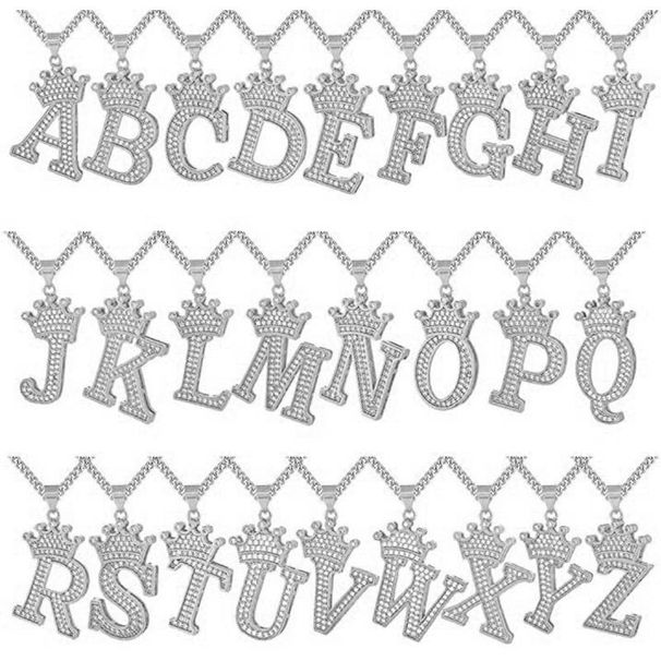 Unisex hip hop full diamond crown letter pendant men and women zircon micro inlaid trendy necklace hot jewelry_ipsvogv.com