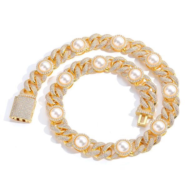 Unisex Hip Hop 15mm Pearl Cuban Chain Personality Popular Niche Hip Hop Necklace Men's Creative Accessories_ipsvogv.com