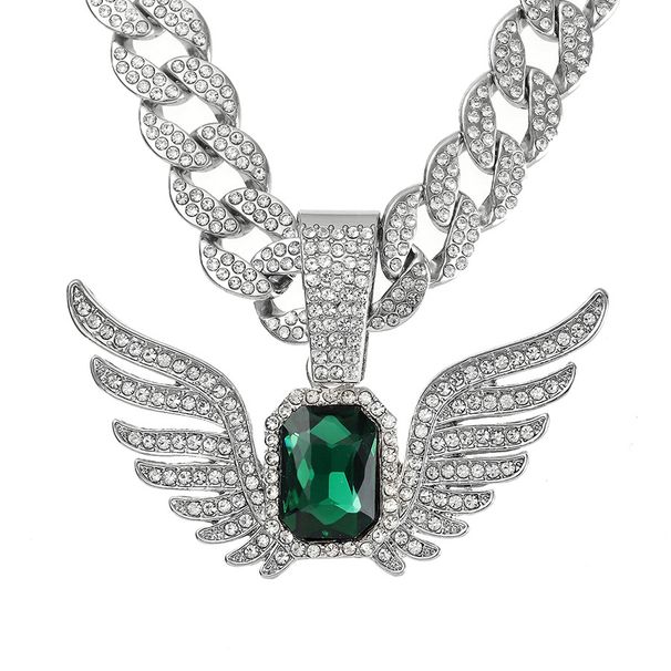 Men’s Jewelry Set Fashion Light Luxury Niche Men And Women Fashion Angel Wing Pendant Ins Wings Pendant Emerald Hip Hop Rock Candy Cuban Chain_ipsvogv.com