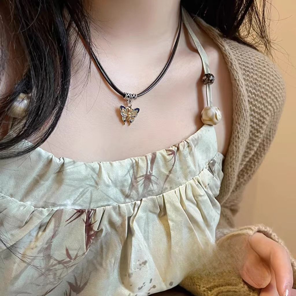 New Chinese Style Butterfly Woven Rope For Women With Niche Design, Beaded Collarbone Chain, Cold And Versatile Necklace_ipsvogv.com