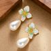 French Style Light Luxury Elegant High-end Feeling Drip Oil Flower Pearl Pendant Cute And Exquisite Face Slimming Silver_ipsvogv.com