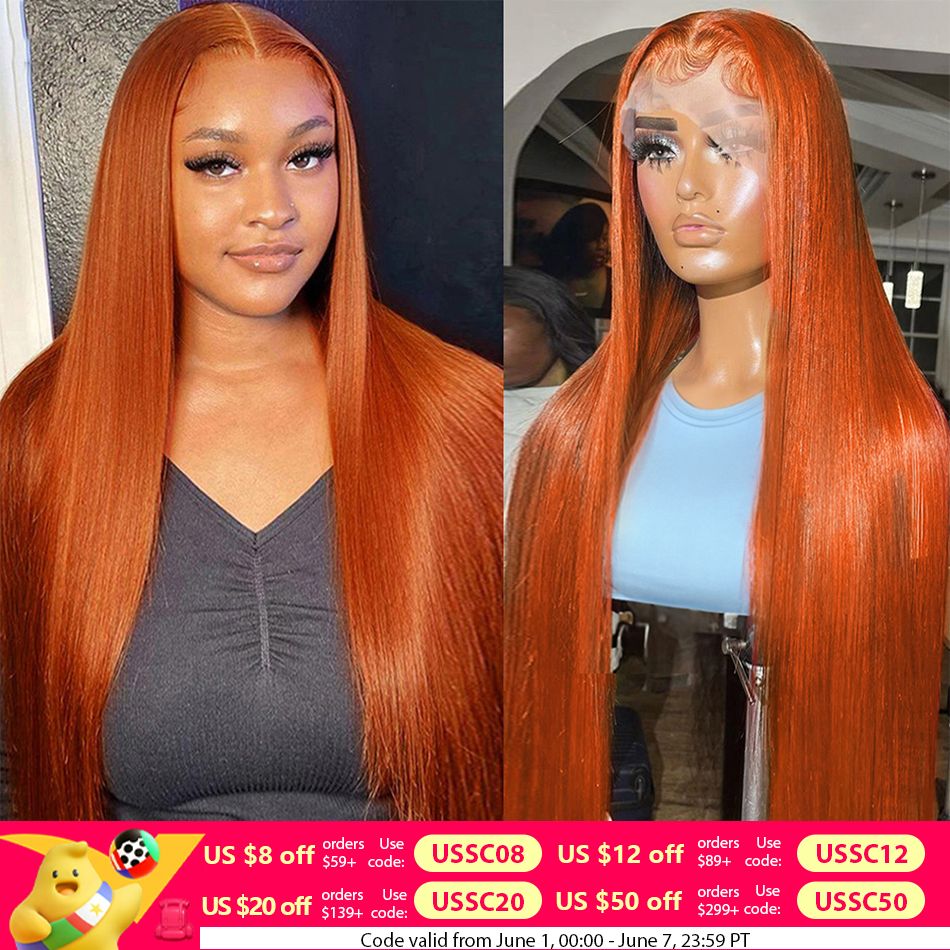 hot selling 13x4 Orange Ginger Front Wigs For Women 13x6 Hd Glueless Straight Lace Frontal 4x4 Closure Human Hair Wig_ipsvogv.com