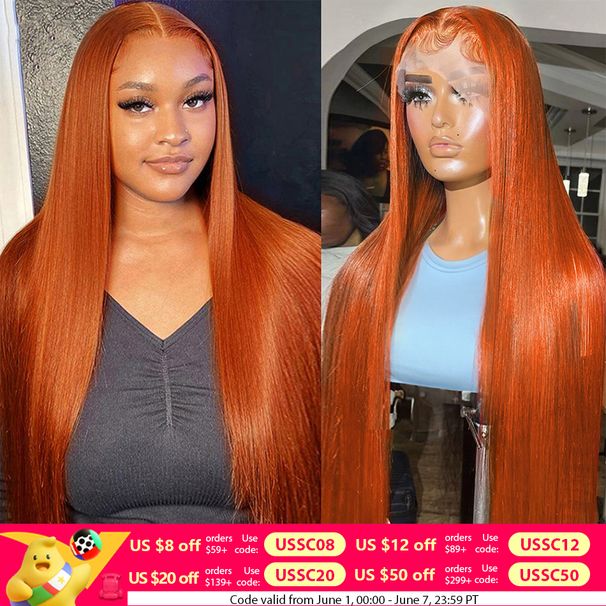hot selling 13x4 Orange Ginger Front Wigs For Women 13x6 Hd Glueless Straight Lace Frontal 4x4 Closure Human Hair Wig_ipsvogv.com