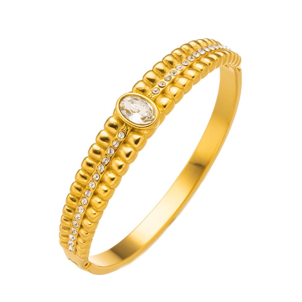 Jewelry Women's Hollow Inlaid Green Zircon Stainless Steel Bracelet_ipsvogv.com