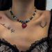 Women's Jewelry Set Fashion Sweet And Cool Style Colorful Beaded Necklace Red Love Retro Glass Pendant Clavicle Necklace Female New Accessories_ipsvogv.com