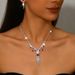 Women’s Jewelry Set Fashion Summer Evening Party Accessories Necklace New Jewelry Bridal Set Wedding Dress Full Diamond Earrings Bracelet Set Necklace_ipsvogv.com
