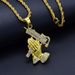 New Hip Hop Men's Prayer Hand Pistol Pendant Trendy Fashion Diamond Set Necklace K1170_ipsvogv.com