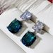 Cao Shi's new earrings large fat square diamond Zircon Earrings women's exquisite Peacock Blue Crystal Earrings_ipsvogv.com