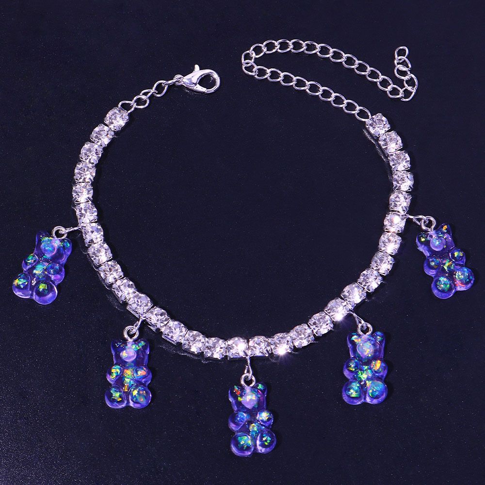Hot-selling Resin Bear Rhinestone Anklet Women's Cute AB Colorful Bear Lady Pendant Anklet_ipsvogv.com