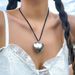 Sweet Cool Accessories, Exaggerated Big Heart Pendant Necklace, Simple And Long Velvet Chain Tassel Necklace_ipsvogv.com