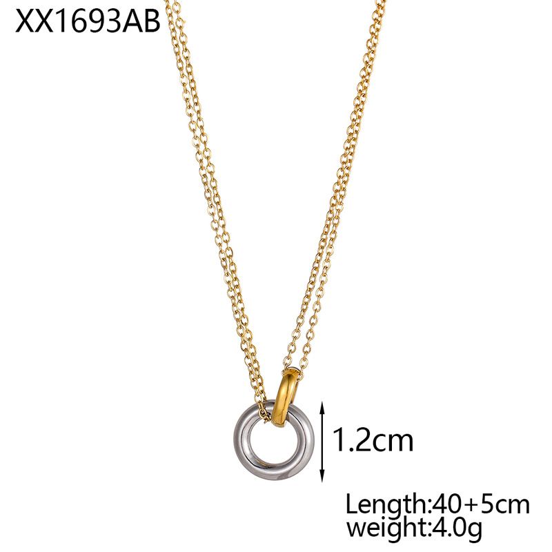 Women's Jewelry Stainless Steel Double Color Vacuum Plating Necklace Geometric Circle Double Ring Pendant Fashion Necklace_ipsvogv.com