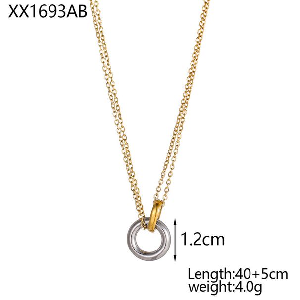 Women's Jewelry Stainless Steel Double Color Vacuum Plating Necklace Geometric Circle Double Ring Pendant Fashion Necklace_ipsvogv.com
