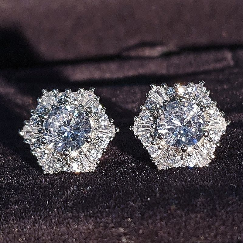 hot sale new products women's crystal white zircon earrings hexagonal earrings retro double earrings_ipsvogv.com