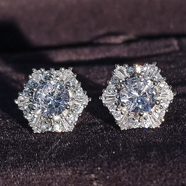 hot sale new products women's crystal white zircon earrings hexagonal earrings retro double earrings_ipsvogv.com