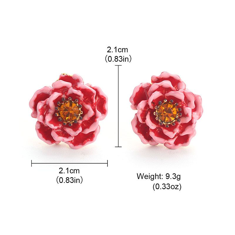 New Chinese Style National Tide Enamel Peach Blossom Earrings Super Fairy Retro Forest Earrings French Exaggerated Layered Vintage Earrings_ipsvogv.com
