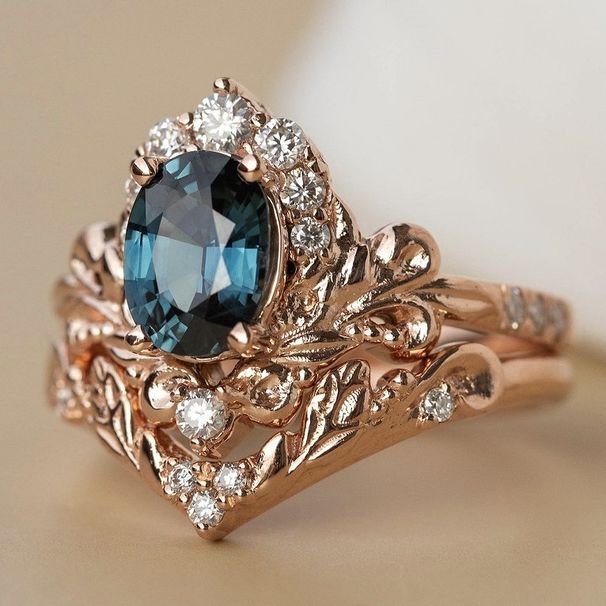 Sanjieins New With Blue Crystal Set Rose Gold Branch Flower Pair Ring For Women_ipsvogv.com