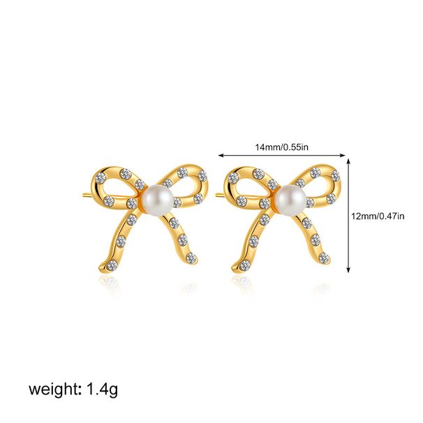 Unisex Pearl Diamond Earrings Mini Bow Light Luxury High End Full Diamond Zircon Earrings_ipsvogv.com