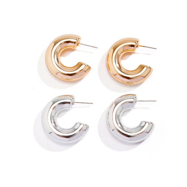 2 Pairs Of A Set, Simple And Thick C-shaped Stud Earrings Fashionable Personality Internet Celebrity Temperament Ear Jewelry Cool Trendy People_ipsvogv.com