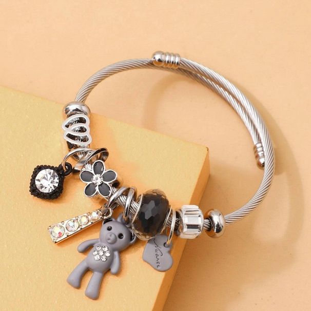 Family Fashionable DIY Love Diamond Set Little Bear Pendant Student Titanium Steel Adjustable Bracelet_ipsvogv.com