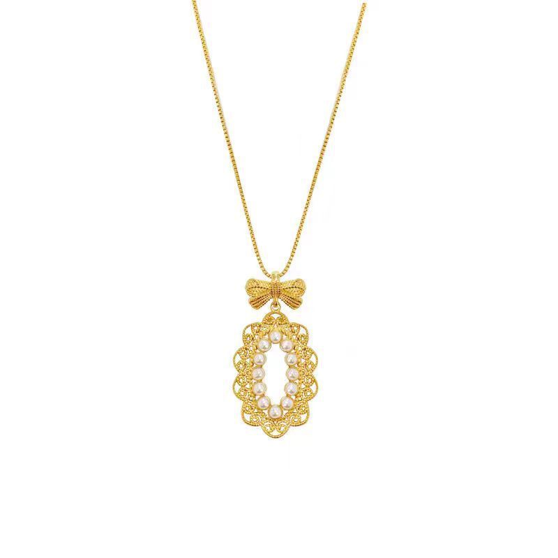 S Sterling Silver Bowknot Pearl Lace Pattern Necklace For Women Light Luxury High-end Sense Personality Design Fashion_ipsvogv.com