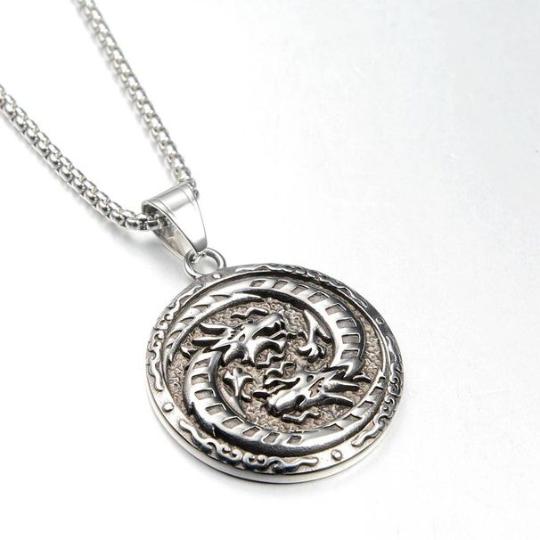 Men's Jewelry Double Dragon Totem Pendant Necklace Personality Leisure Fashion Titanium Steel Jewelry_ipsvogv.com